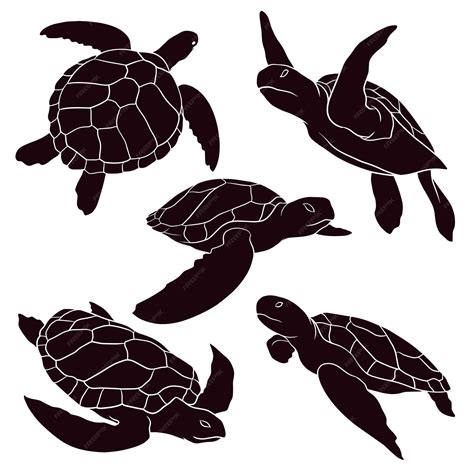 Premium Vector Hand Drawn Silhouette Of Sea Turtle
