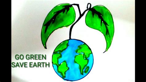 How Easy To Draw Go Green Save Trees Save Earth Drawing Poster For