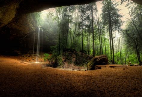 Laeacco Natural Forest Cliff Waterfall Cave Scenic Photography