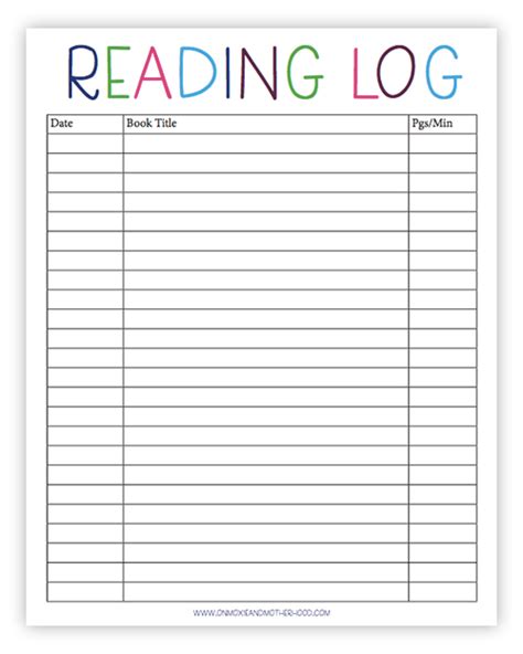 Free Printable Reading Log For 1st Grade Emanuel Hills Reading