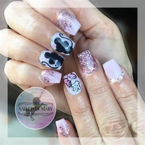 Mickey And Minnie Mouse Pink Glitter Heaven Short Cute Acrylic Designs