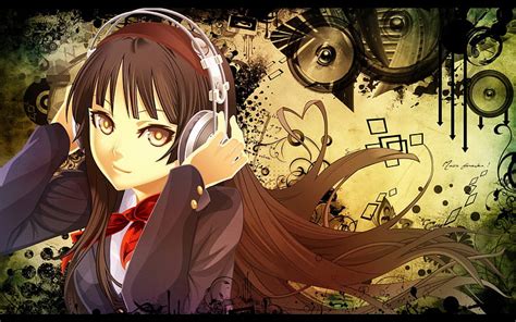 2k Free Download Listening To Music Cute Pretty Girl Anime Music Headphones Bonito