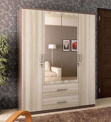 Buy Kosmo 4 Door Wardrobe In Natural Finish With Mirror At 45 Off By