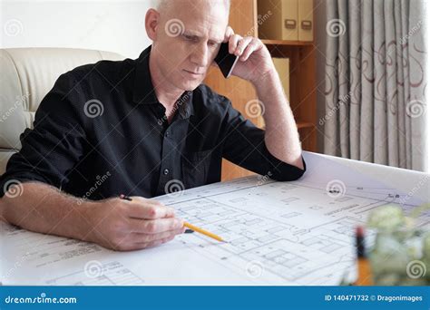 Busy Architect At Work Stock Photo Image Of Male Middleaged 140471732
