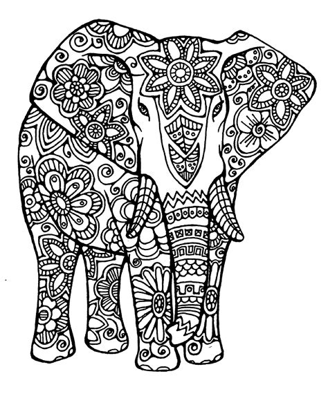 Ada 2 spesies gajah di dunia yaitu gajah asia dan afrika. Gajah dalam Ornament, Gambar Mewarnai untuk Dewasa - murid 17