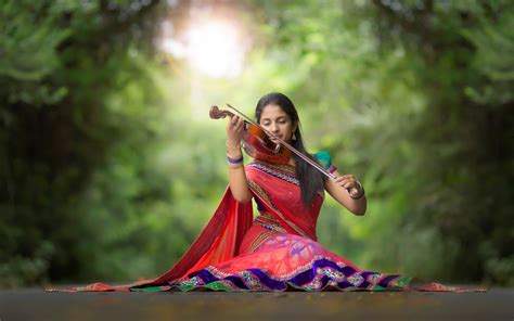 Saree Women Violin Wallpapers Hd Desktop And Mobile