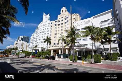 Row Of Hotel Buildings In The Art Deco District South Beach Miami Beach Florida Usa Stock