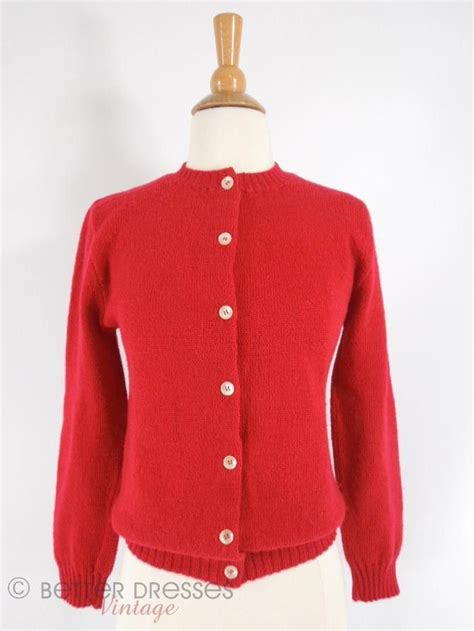 60s Red Wool Cardigan Vintage Cardigan Sweater 70s Style Clothing 70 Fashion