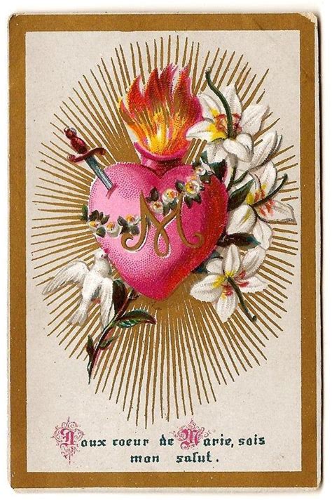 Sacred Heart Of Mary Antique French Goldprint Holy Prayer Card