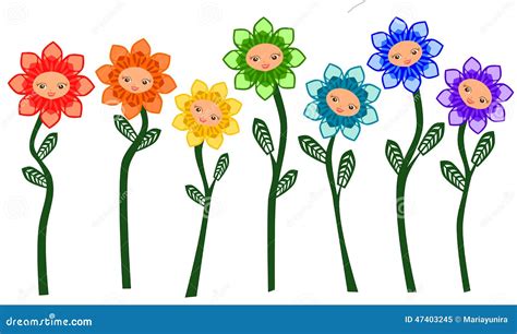 Rainbow Flowers Cartoon Vector Stock Vector Illustration Of Happy