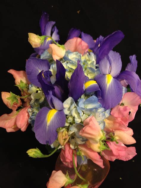 Garden Bouquet Of Sweet Peas Hydrangea And Iris Maybe Not The Pink