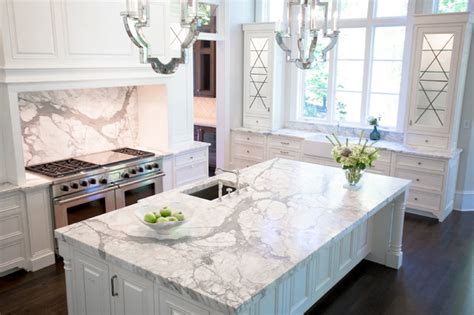 Calacatta Extra Marble Kitchen Countertops And Island Transitional