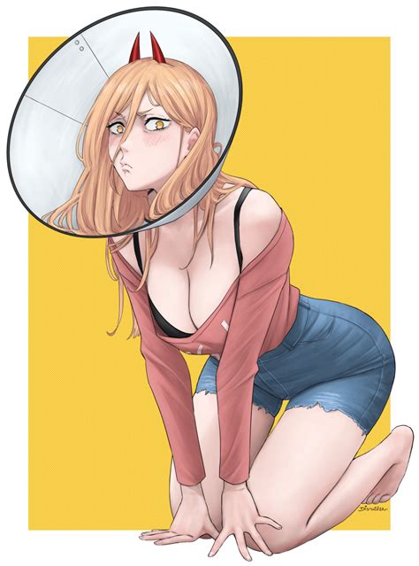 rule 34 1girls all fours blonde hair breasts chainsaw man cleavage clothing cone of shame