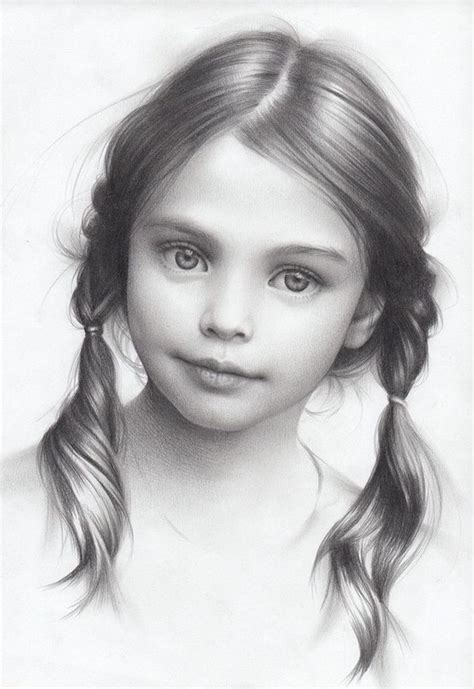 Black And White Drawing Of A Little Girl Two Braided Ponytails How To