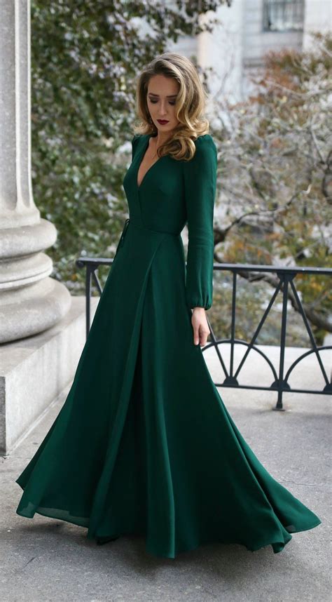 30 Dresses In 30 Days Black Tie Wedding Guest Emerald Green Long Sleeved Floor Length Wrap