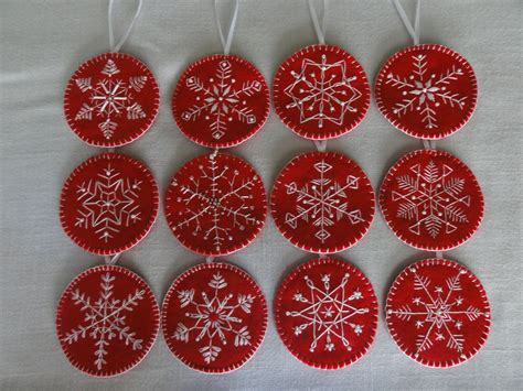 20 Red Felt Snowflake Ornaments