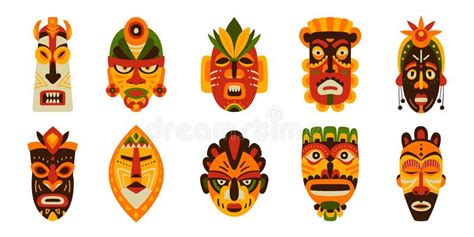 Tribal African Masks Ethnic Ritual Tribe Mask Wood Colourful Tiki Traditional Symbols Stock