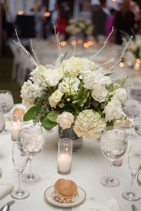 Low White Hydrangea Rose Centerpieces Rose Centerpieces White