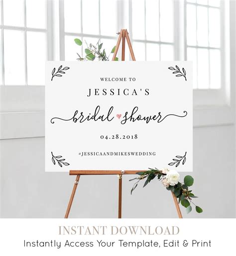 Bridal Shower Welcome Sign Template Editable Wedding Shower Poster