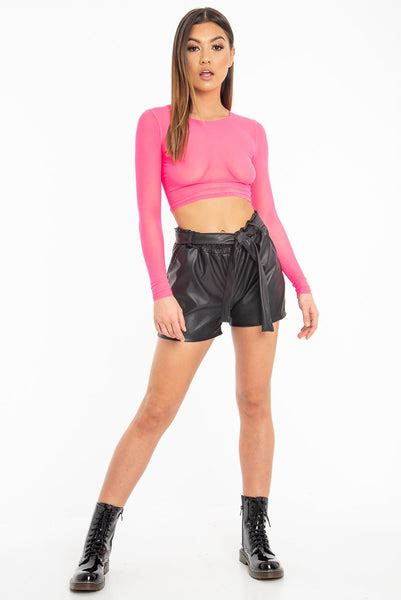Neon Pink Mesh Long Sleeve Crop Top Presley Rebellious Fashion