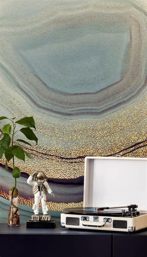 Gold Dust Grey Marble Geode Wallpaper Mural Wallsauce Us Mural