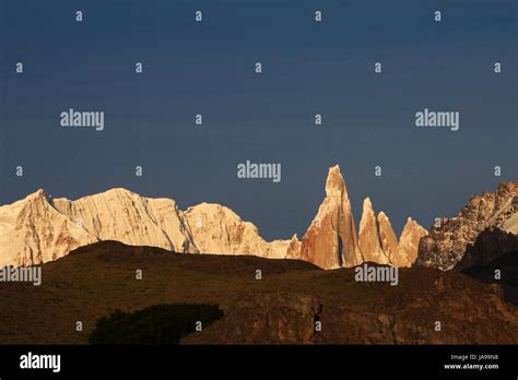 Cerro Torre Mountainline At Sunrise Patagonia Argentina Stock Photo