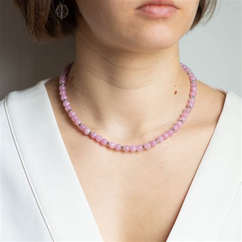 Pink Kunzite Beaded Necklace Natural Stone Mm Choker Etsy