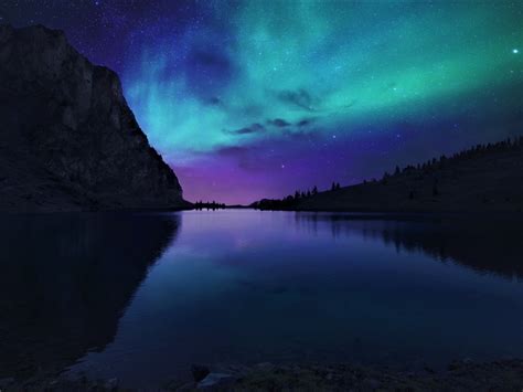 800x600 Aurora Borealis Northern Lights Over Mountain Lake 800x600