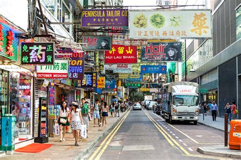 Hong Kong Street Crowded And Signs Everywhere Stock Photo Download