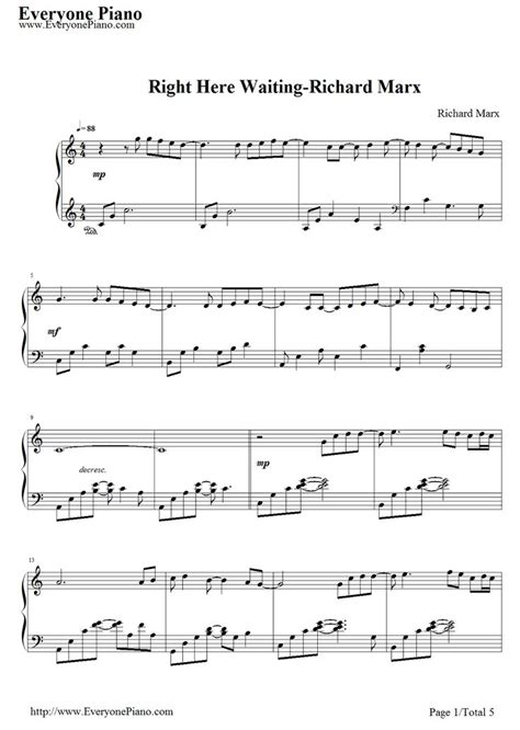 Sheet Music With The Words Right Here Waiting Richard Marx