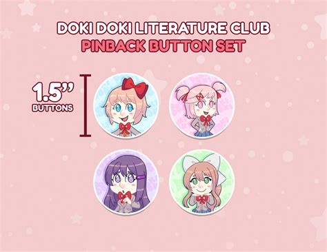 Doki Doki Literature Club Button Set Buttons Ddlc 4 Etsy