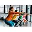 Concentrated Kids Doing Squats Training Gym — Stock Photo 