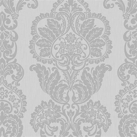 Rochester Damask Textured Glitter Wallpaper Grey Silver