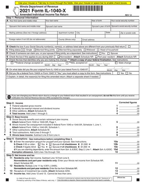 Form Il 1040 X Download Fillable Pdf Or Fill Online Amended Individual