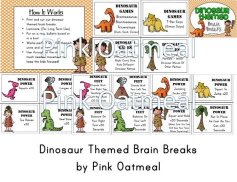 Dinosaur Themed Brain Breaks Pink Oatmeal Shop
