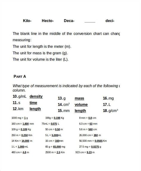 8 Metric System Conversion Chart Templates Free Sample Example