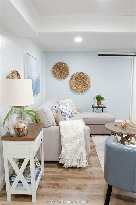 Basement Makeover with White Ceiling and Vinyl Floor ...