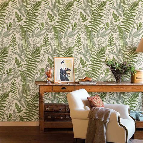 Botanical Greenery Peel And Stick Wallpaper Fern Wallpaper Etsy España