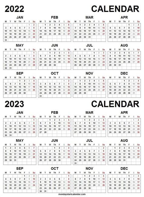 Printable Calendar For 2022 And 2023 Blank Two Year Calendar 2022