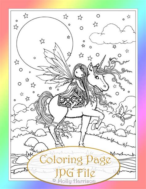 Fairy Riding Unicorn Coloring Pages