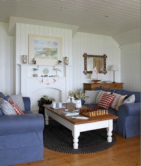 Cottage Style Living Room With Denim Blue Slipcover Sofas Cottage Style