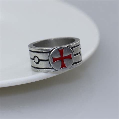 Knights Templar Silver Red Cross Ring Etsy