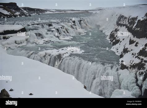 Famous Gullfoss Waterfall In The Canyon Of Hvítá River In Southwest