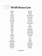 50 States List - Free Printable | 50 states of usa, States and capitals ...