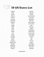 Free Printable 50 US States List. Free Printable 50 US States List, a ...