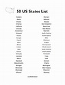 Free Printable 50 US States List. Free Printable 50 US States List, a ...