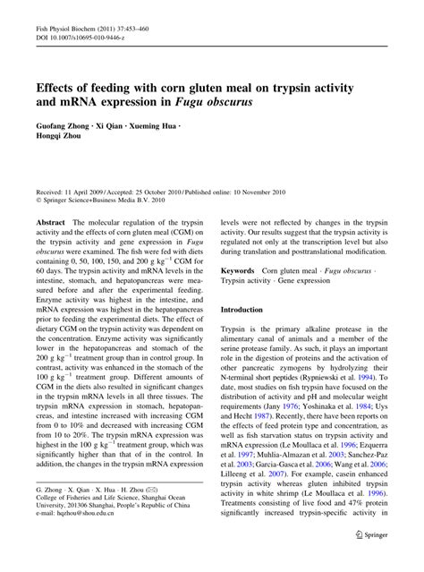 Pdf Effects Of Feeding With Corn Gluten Meal On Trypsin Activity And