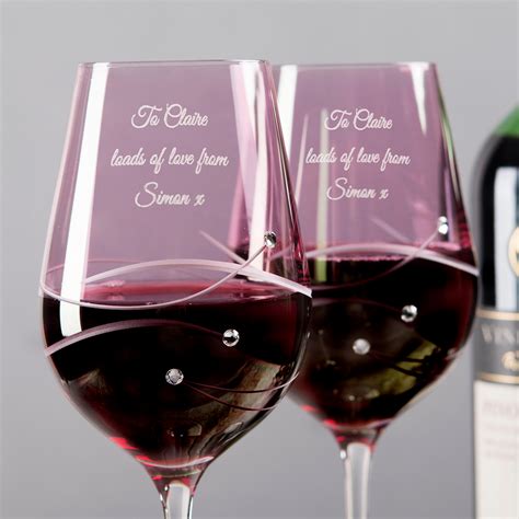 Engraved Pink Swarovski® Elements Diamanté Wine Glass Set
