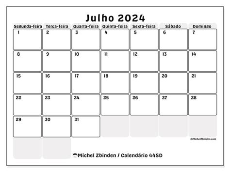 Calendário De Julho De 2024 Para Imprimir “44sd” Michel Zbinden Br