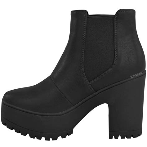 womens ladies chelsea ankle boots chunky platforms block high heels slip on size ebay